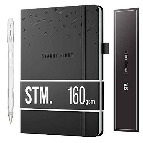 Black Paper Bullet Dotted Journal Notebook | B5 Starry Night by Scribbles That Matter | Free white gel pen | 160gsm Blackout no-bleed dot grid paper | For Men and Women | 7 x 10 in | Black