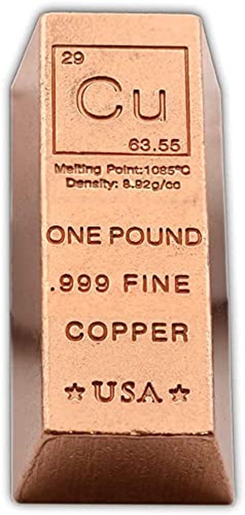 1 Pound Copper Bar Ingot Paperweight - .999 Pure Copper Bar Bullion Chemistry Element Design with Certificate of Authenticity by Unique Metals