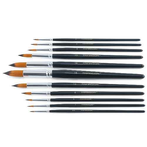 Transon 11pcs Round Paint Brush Basic Set for Watercolor, Acrylic, Gouache, Ink, and Tempera Painting