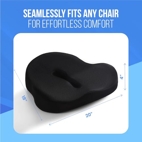 XL Pressure Relief Seat Cushion - Memory Foam Home, Car & Office Chair Cushion for Long Sitting Butt Pillow Tailbone Pain Relief Coccyx Sciatica Pillow for Hip & Back Pain