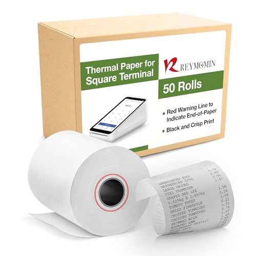 Thermal Paper for Square Terminal | 50 Rolls | Credit Card Receipt Paper Rolls Compatible with Square Terminal POS