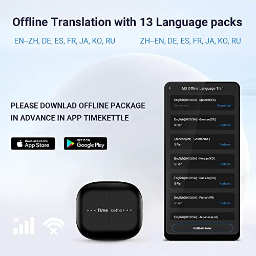 Timekettle M3 Language Translator Earbuds, Two-Way Translator Device with APP for 40 Languages and 13 Offline Translation Packs, Fast Reaction with Revolutionary Al Semantic Tech, Offline Version