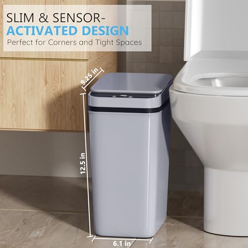 jinligogo Automatic Bathroom Trash Can with Lid 2.6 Gal, Motion Sensor, Waterproof, Mix