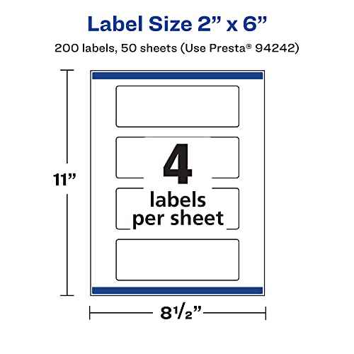 Avery Matte White Rectangle Labels, Sure Feed Technology, 2" x 6", 200 Matte White Printable Labels