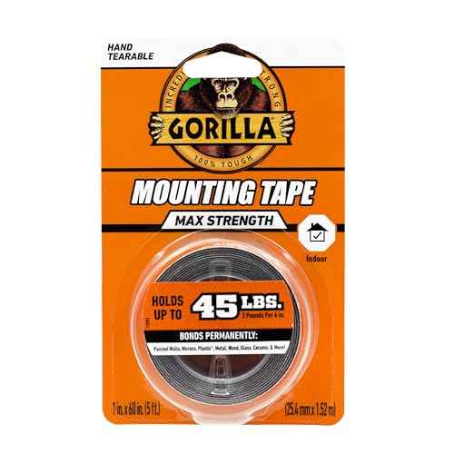 Gorilla¢ç Max Strength Mounting Tape, Double-Sided, Instant Hold, Permanent Bond with Reinforced Strength, 1 inch x 60 inches, Black (Pack of 1)