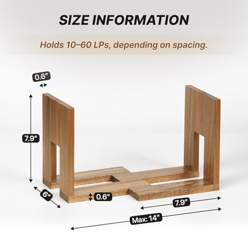 Adjustable Vinyl Record Holder for 10–60 LPs | Solid Acacia Wood