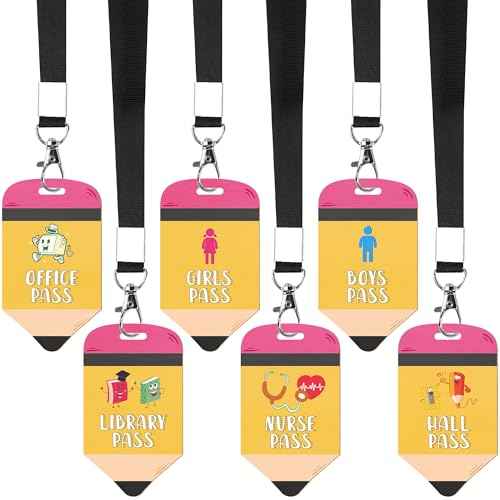 Hall Passes for Classrooms: 6 Pcs Wooden Pencil Hall Pass Unbreakable for Students Teachers, Bathroom Restroom Passes with Lanyards for Elementary Middle, Classroom Must Haves Back to School Supplies