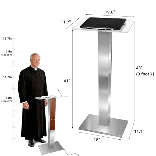 43" Stainless Steel Podium Stand with Acrylic Reading Surface