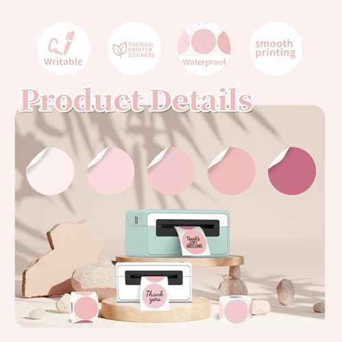 2 inch Round Thermal Label,Pink Circle Thermal Sticker Labels for Business and Home,Direct Thermal Printer Label for DIY Logo Design,Thanks Card,500 Labels/1 Roll