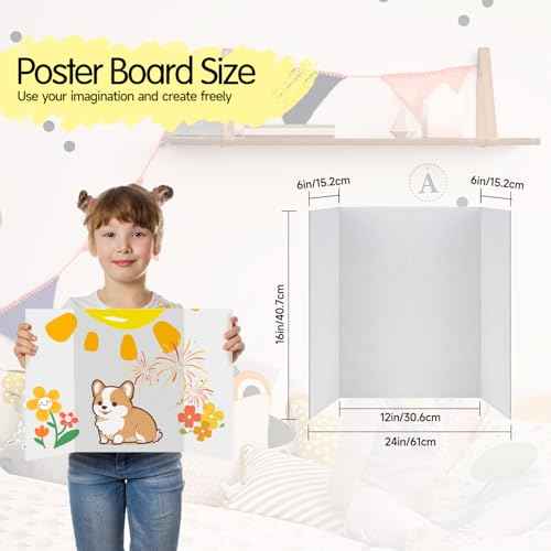 EARTHSON 8 Pack Trifold Presentation Board, 24" x 16" Portable Poster Board, White Corrugated Display Board for School, Business Projects, Event Displays, Science Fairs