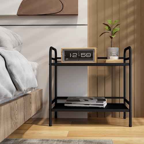 HDANI 2 Tier Under Desk Printer Stand with Storage,Microwave Storage Rack,Metal Rolling Printer Cart with Wheels for Home Office,Utility Storage Cart and Stand,Black