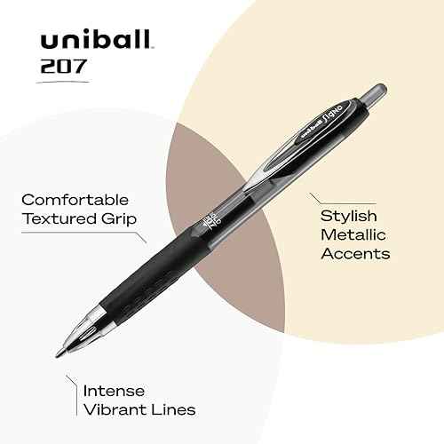 Uniball 207 Retractable Gel Pens, Bold Point (1.0mm), Black, 5 Pack