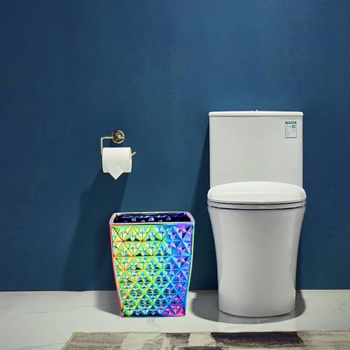 Colorful Bathroom Trash Can Small Wastebasket, Garbage Container Bin for Bathroom, Bedroom, Kitchen, Home Office, and Kids Room, Holds Waste, Recycling - Ceramic
