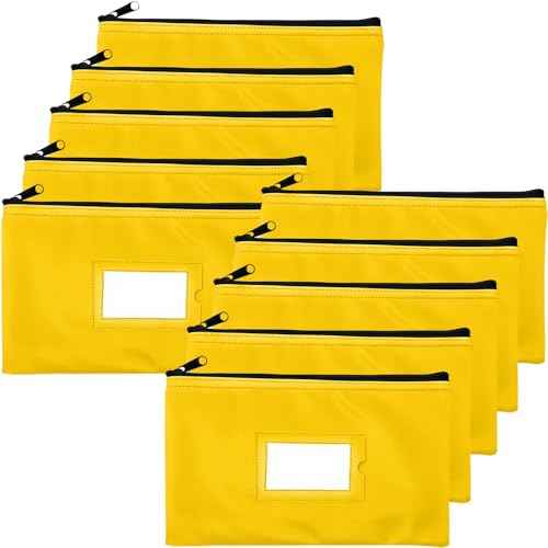 Money Bank Deposit Bag with Zipper | 11x6 inch | Yellow | Durable Leatherette Money Cash Coin Check Wallet Pouch for Men & Women with Framed ID Window and Blank Card (10)