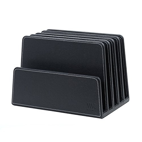 MobileVision Executive Black Desktop File Folder Organizer and Paper Tray, 5 Slot Dividers