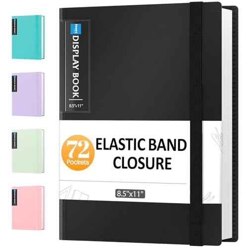Sooez 72 Pocket Binder with Plastic Sleeves & Elastic Band, Large Capacity 8.5x11 Presentation Book Display 144 Pages, Art Portfolio Document Folder with Clear Sheet Protectors for Office School