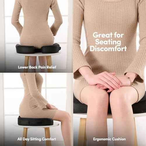 Office Chair Cushion Seat Cushion for Long Sitting ?? Ergonomic CertiPUR-US¢ç Memory Foam Non Slip Seat Pad for Desk, Car, Travel, Stadium, Bleachers & Airplane ?? Tailbone Support Pillow