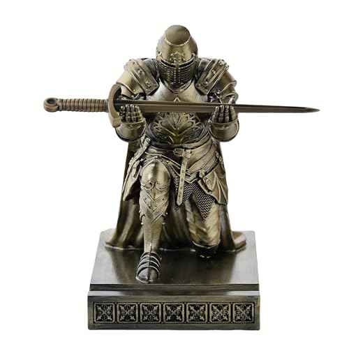 Medieval Templar Vanguard Officer Knight Pen Holder Pen Stand Desk Organizers and Accessories Resin Mobile Phone Stand as Gift for Office and Home Desk Organizer (Bronze)