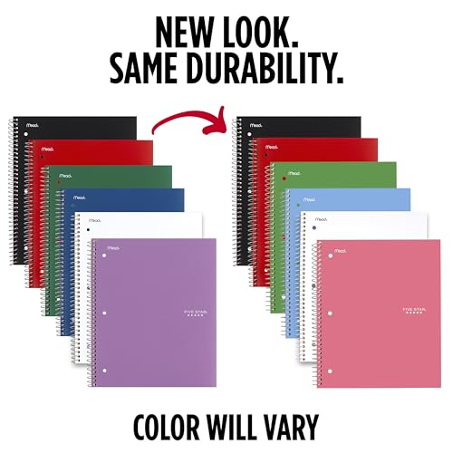 Five Star 1 Subject Spiral Notebook with Study App, 100 Sheets, College Ruled, 8.5x11, Assorted Colors, 6 Pack