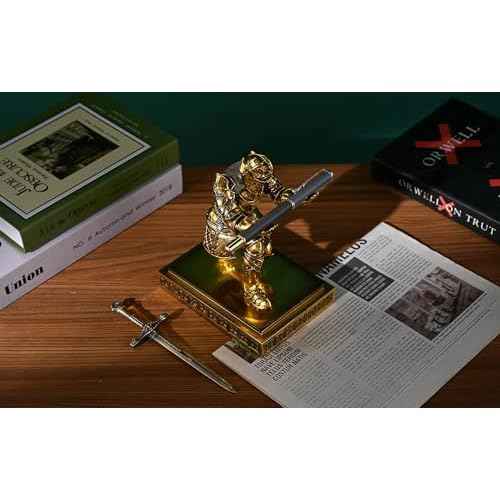 King's Guard Knight Pen Holder Pen Stand Desk Organizers and Accessories Resin Pencil Holder as Gift with a Metal Sword Letter Opener for Office and Home (Bronze(Plating))