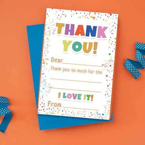 72Pcs Kids Thank You Cards, Fill in The Blank Thank You Notes with Envelopes from Teacher for Birthday (4x6 In)