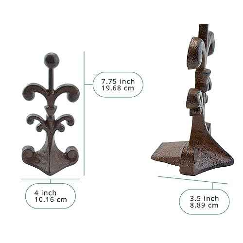 Fleur De Lis Cast Iron Door Stop ? One Decorative Wedge with Felt Bottom ? Antique Rust Brown ? 4" x 3.5" x 7.75"