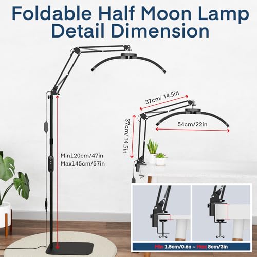 MYSWEETY Half Moon Light Lash Tech 2 in 1, 2025 New Upgrad Lash Light for Eyelash Tech, Nail Art, Tattoo Artists - Adjustable Long Cantilever Arm (Black)