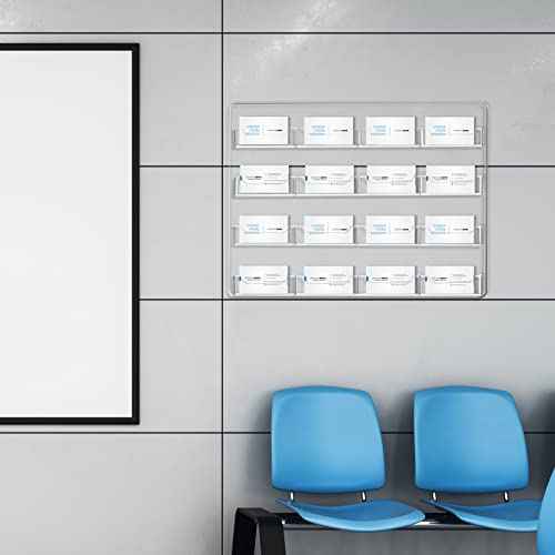 Lincia 2 Pieces Acrylic Business Card Holder Wall Mount Clear Sticker Display Rack Multiple Clear Acrylic Card Organizer Sticker Display Stand Pre Drilled Index Card Storage (16 Pockets/ 15.7 x 11.8)
