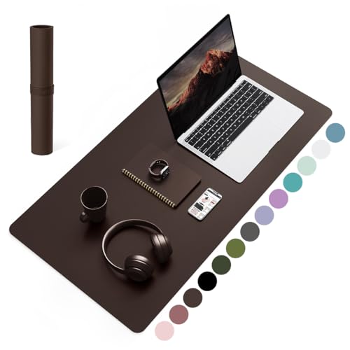 YSAGi Dark Brown Non-Slip Leather Desk Pad 31.5x15.7 inch Waterproof Mouse & Keyboard Mat