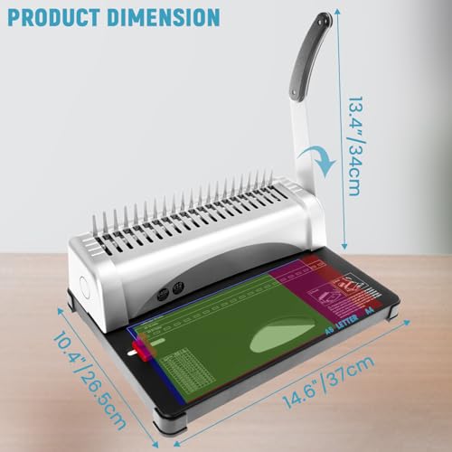 Comb Binding Machine 21 Holes 450 Sheets Binding Machine Includes 100 PCS Rubber Ring Fits Letter Size, A4, A5 or Smaller Sizes