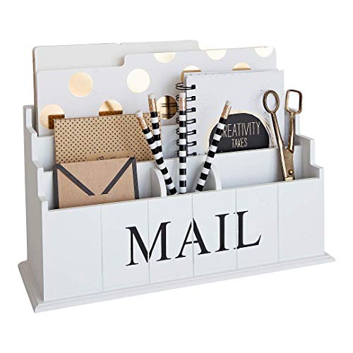 BLU MONACO White Wooden Mail Organizer ? 3-Tier White Desk Organizer ? Rustic Country Mail Sorter for Kitchen Countertop or Office Use
