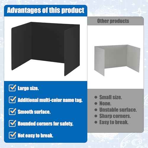 24pcs Desk Dividers for Students, Waterproof Study Carrel Dividers with 24 Name Labels Durable Classroom Desk Board Protable Test Privacy Folders for School Student Desk (Black)