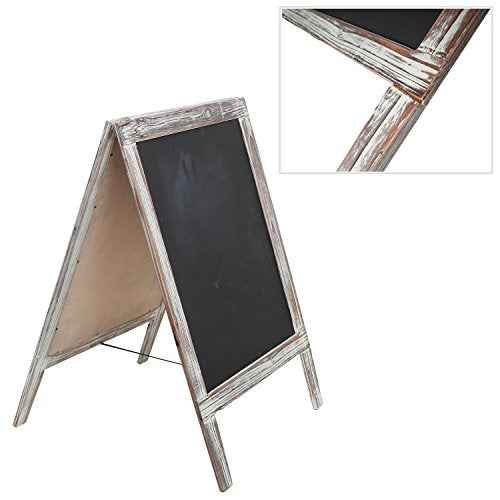 MyGift 30 Inch Tall Standing Rustic Torched Wood Dual Sided Sidewalk Chalkboard Sign, Freestanding A-Frame Easel with Double Side Erasable Message Board