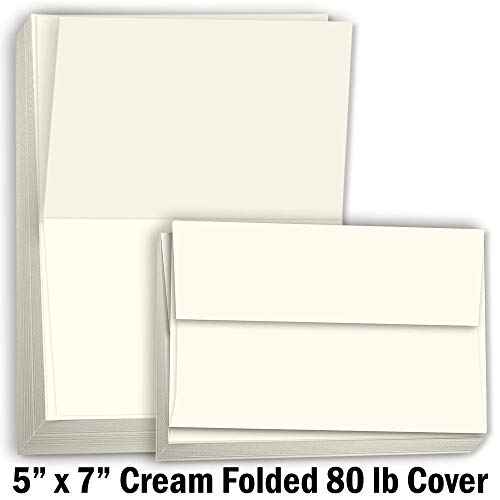 Hamilco Blank Greeting Cards and Envelopes 5x7 Folded Cream Card stock 80 lb Cover 100 Pack