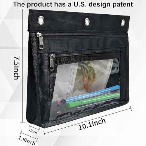 YoeeJob 36 Pack 1 Inch Expandable Zipper Pencil Pouches with Clear Window for 3 Ring Binder, Suitable for School & Office(Black)