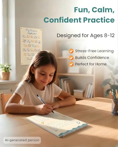 Kids Cursive Handwriting Workbook with Reusable Practice Pages & Pen