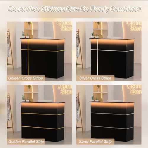 AHB Reception Desk with Counter, Modern Front Table Equipped Lockers & Storage Shelves, 50-inch Checkout Counter with LED Lights & DIY Stripe for Lobbies, Salons, Retail, Home Offices, Reception Room