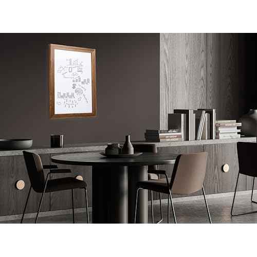 Real Wooden Framed Magnetic Dry Erase Whiteboard, 18" X 24", Vertical/Horizontal Wall Mount, Includes Black Marker, Eraser and 4 Magnets, by Better Office Products (Rustic Brown)