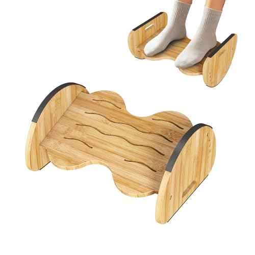Ergonomic Under Desk Bamboo Footrest, 2-in-1 Reversible Rocking Footrest, 4 Adjustable Heights Office Footstool, Large Anti-Slip Surface, Improves Posture and Blood Circulation (Bamboo Footrest)