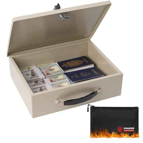 Fireproof Document Box with Key Lock & Fireproof Money Bag,Safe Storage Boxfor Valuables,Key Lock Security with Carrying Handle,Fireproof Box for Documents,Passport Extra Large (White, Large)