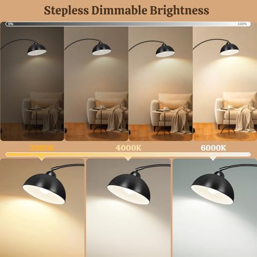 ArcFloor Lamps for Living Room, Modern Tall Lamp with Remote Control and Stepless Dimmable 9W LED Bulb, Over Couch Arched Reading Lamp for Bedroom, Office(Black)