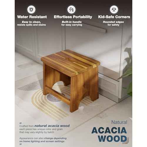 Wooden Step Stool, 13'' Heavy Duty Stepping Stool for Adults with Handle, Nonslip & Durable Design Supports up to 500lbs for Bedroom or Kitchen