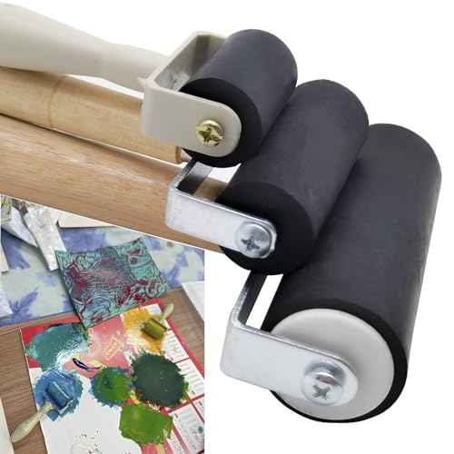 4 Pack Rubber Roller - Brayer Rollers with 3 Size for Crafting Brayer Rollers for Printmaking Brayer Tool Paint Brush Ink Applicator Art Craft Oil Painting Tool 1.4 in,2.4 in,4 in + 1 Scraper HRJZF