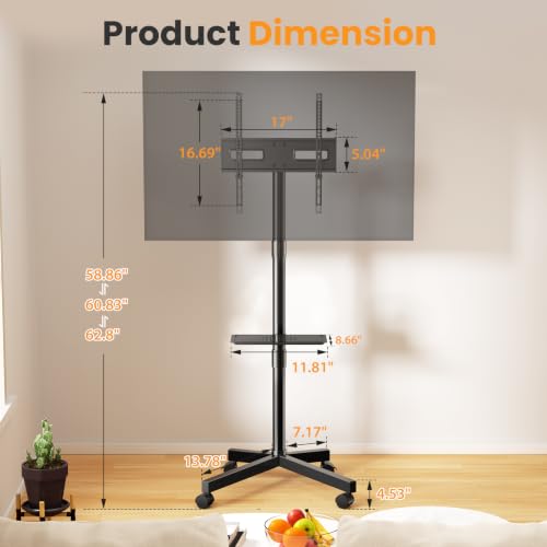Newbulig Rolling TV Stand with Wheels for 23-60 Inch TV - Black