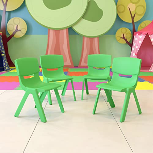 Flash Furniture Green 4 Pack Plastic Stackable Preschool Chairs, 12'' Seat Height - Set of 4