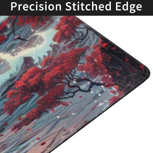 Japanese Desk Mat - 48 x 24 Inches - Sea Wave Extended Big Mouse Pad Large,XXXL Gaming Mouse Pad Desk Pad with 3mm Non-Slip Base and Stitched Edge for Home Office Work,Fantasy Artwork Style