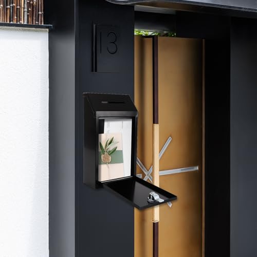 Black Metal Donation Box with Lock and Key Drop Slot for Home Office