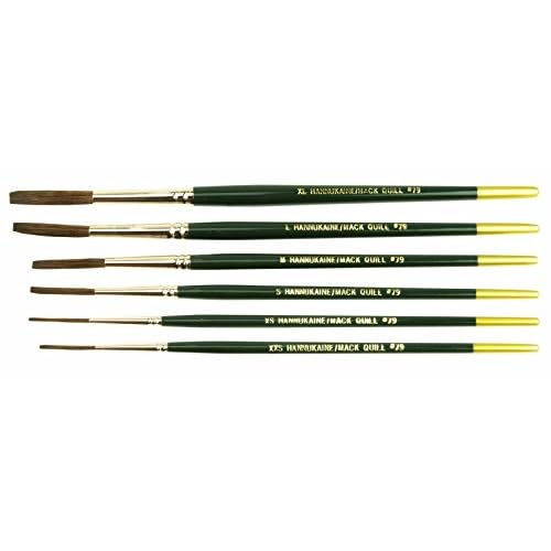(6) Andrew Mack Brush Hannukaine Quill Brushes Series 79 Size XXS - XL Mixture Squirrel Taklon