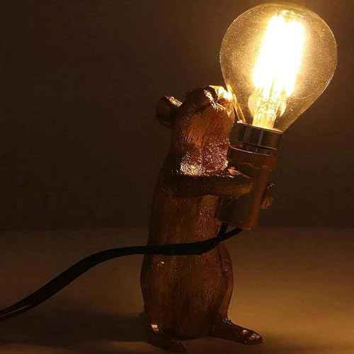 LED Resin Animal Rat Desk Modern Cute Art Children's Bedside Gift Table Lamp Simple Operation Lifelike Image Modern Small Mini Mouse Figure Night Light (Gold)