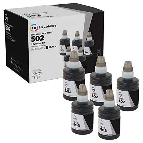 LD Products Compatible Ink Bottle Replacement for Epson 502 T502120-S (5 Pack - Black) for use in Epson ET Series, Expression and WorkForce